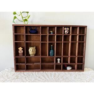 Vintage Wooden Printers Tray Shadow Box | Large Wall Hanging Curio Shelf